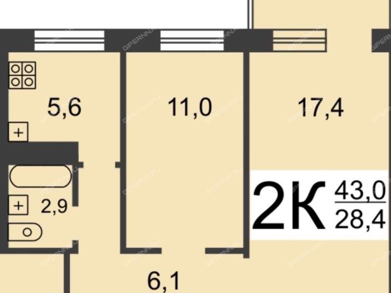 двухкомнатная квартира на Южном шоссе дом 34А