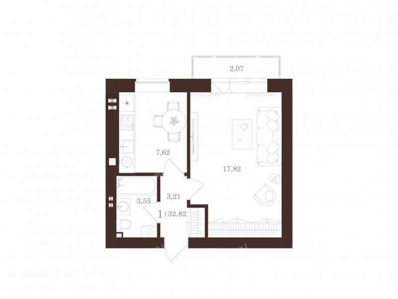 однокомнатная квартира в новостройке в ЖК Чистые пруды посёлок Буревестник