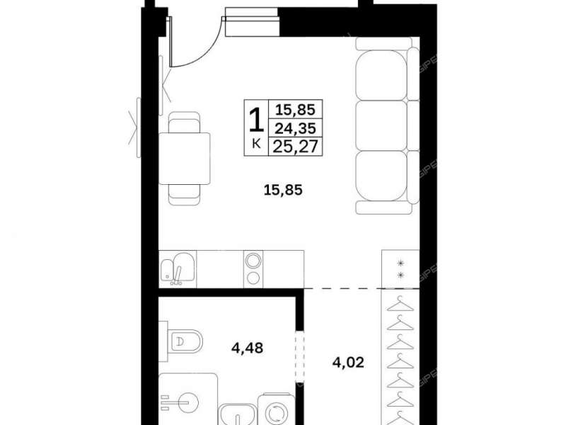 квартира-студия в границах улиц Страж Революции, Гвардейцев, 50-летия Победы, Евгения Никонова, 17