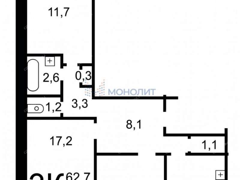 трёхкомнатная квартира на улице Маршала Голованова дом 3