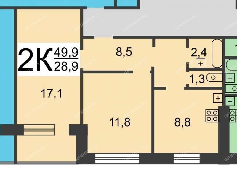 двухкомнатная квартира на улице Верхнепечёрская дом 1 к1