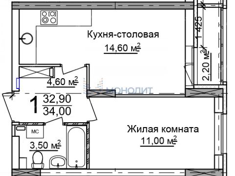 1-komnatnaya-prosp-molodezhnyy-101 фото