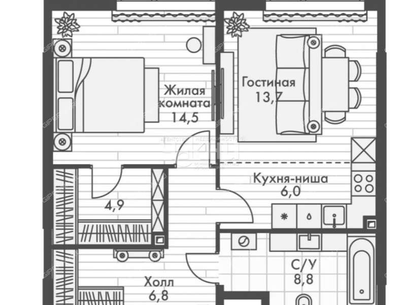 двухкомнатная квартира в новостройке на Черниговской улице