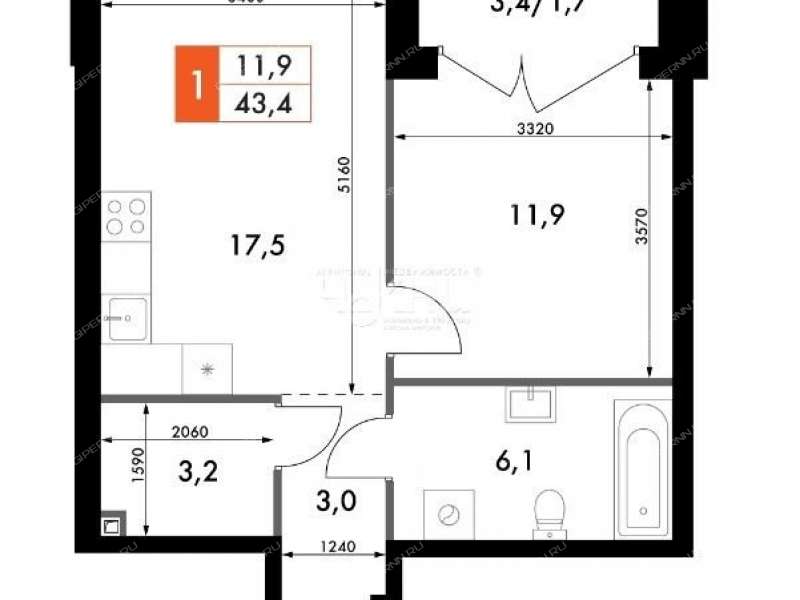 однокомнатная квартира в новостройке на Черниговской улице